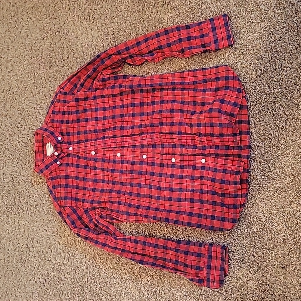 Old Navy Red Navy Blue Flannel Old Navy The Oxford Shirt Size Small
